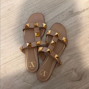 Valentino Women's Sandals in Tan with Gold Studs